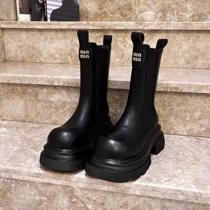 Frauen High Heels Plattform Stiefeletten Chunky Leder Baumwolle Schuhe Marke Klassische Schuhe Frau 2024 Trend Winter Goth Botas Mujer 37 von Joom DACH