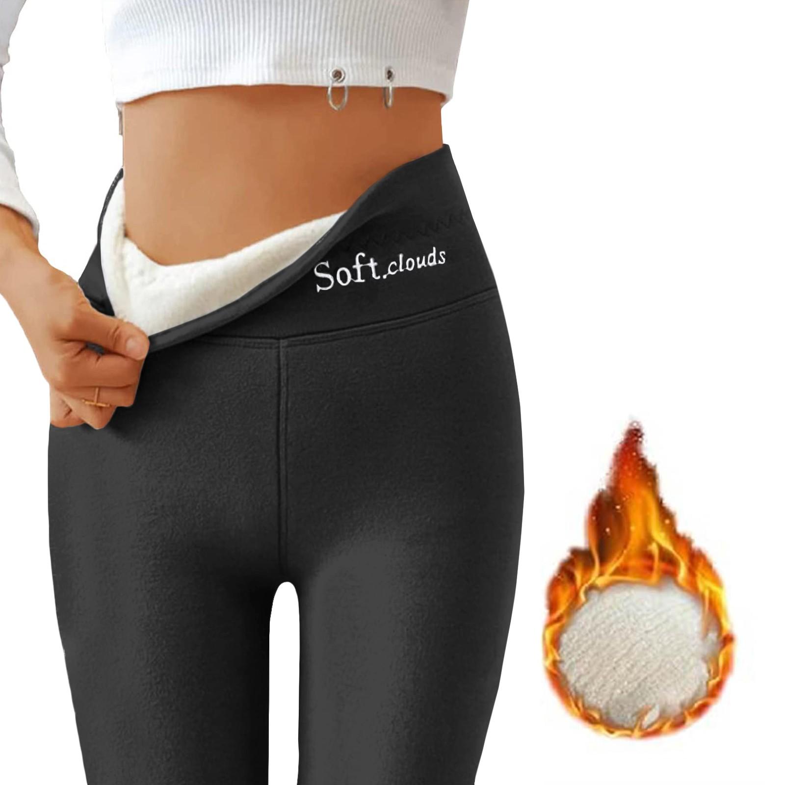 Frauen Hohe Taille Casual Hosen Einfarbig Fleece Thermo-Leggings Winter Lange Fleece Hose Plüsch Laufen XXL von Joom DACH