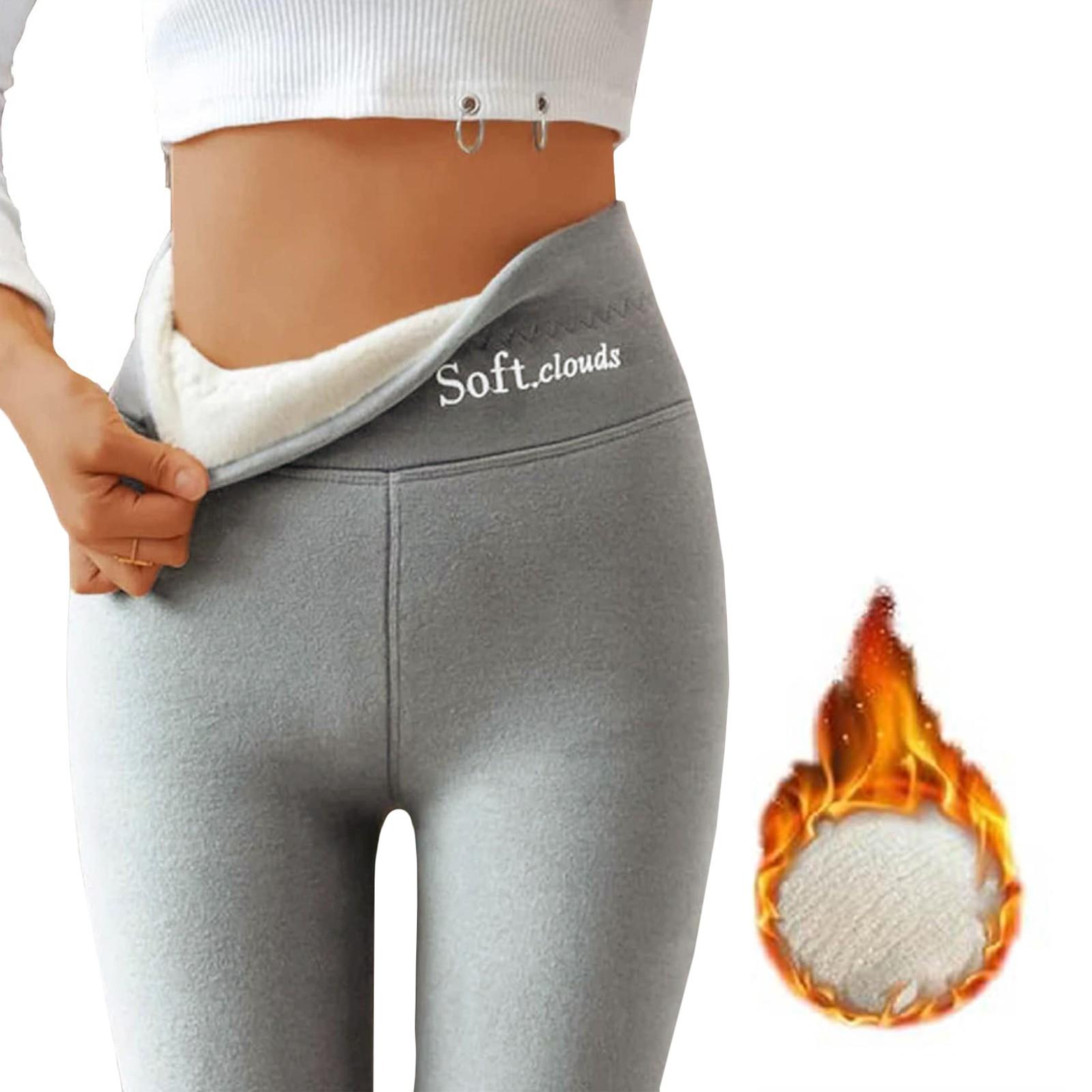 Frauen Hohe Taille Casual Hosen Einfarbig Fleece Thermo-Leggings Winter Lange Fleece Hose Plüsch Laufen XXL von Joom DACH