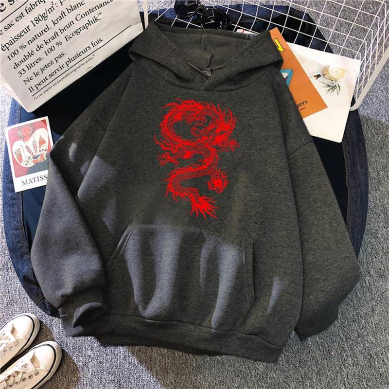 Frauen Hoodie Tasche Langarm Red Dragon Hoody Oversize Lose Sweatshirts Herbst Fleece Hoodies Mode Casual Kleidung L von Joom DACH