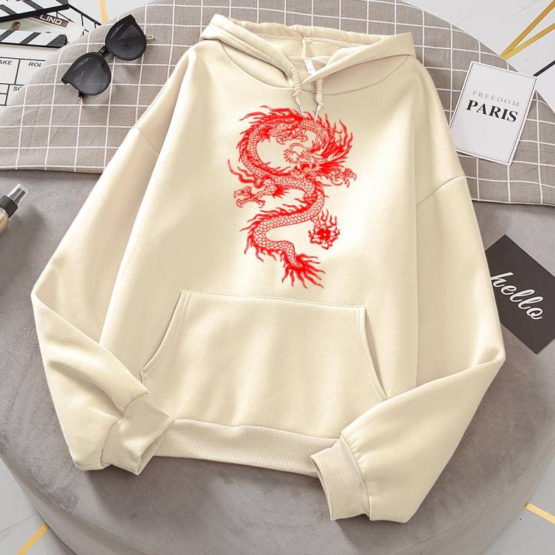 Frauen Hoodie Tasche Langarm Red Dragon Hoody Oversize Lose Sweatshirts Herbst Fleece Hoodies Mode Casual Kleidung M von Joom DACH