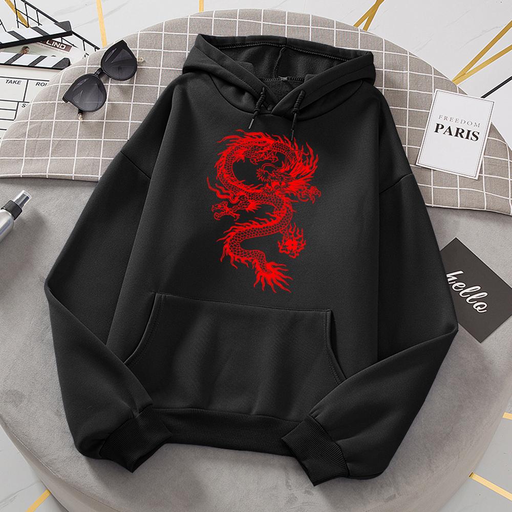 Frauen Hoodie Tasche Langarm Red Dragon Hoody Oversize Lose Sweatshirts Herbst Fleece Hoodies Mode Casual Kleidung S von Joom DACH