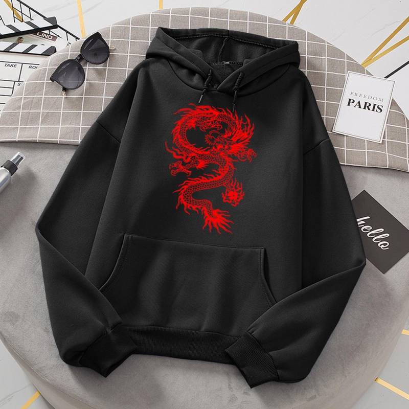 Frauen Hoodie Tasche Langarm Red Dragon Hoody Oversize Lose Sweatshirts Herbst Fleece Hoodies Mode Casual Kleidung S von Joom DACH