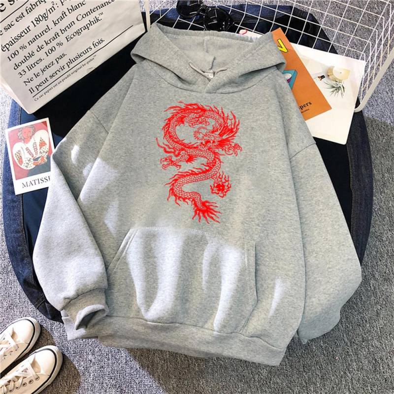 Frauen Hoodie Tasche Langarm Red Dragon Hoody Oversize Lose Sweatshirts Herbst Fleece Hoodies Mode Casual Kleidung S von Joom DACH