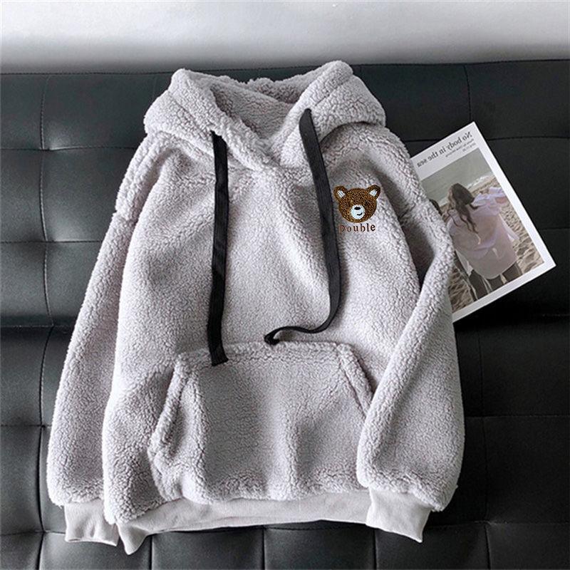 Frauen Hoodie Winter Lose Hoodies Sweatshirts Streetwear Dicke Lamm Wolle Bär Outwear L grau von Joom DACH