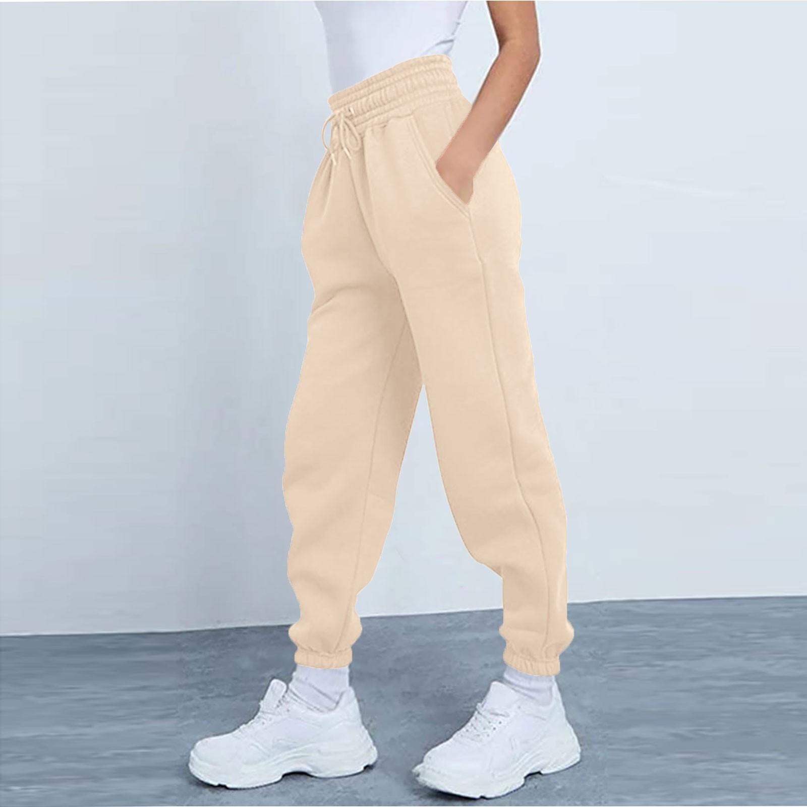 Frauen Hosen Damen Mode Sport Einfarbig Kordelzug Tasche Casual Jogginghose Hosen 2XL beige von Joom DACH