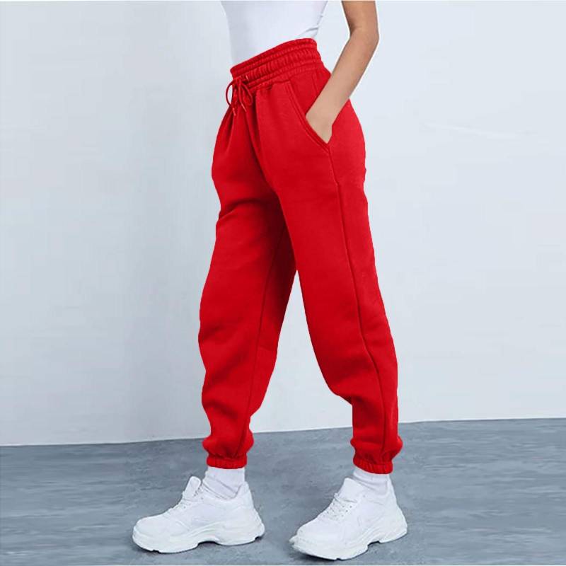 Frauen Hosen Damen Mode Sport Einfarbig Kordelzug Tasche Casual Jogginghose Hosen 2XL rot von Joom DACH