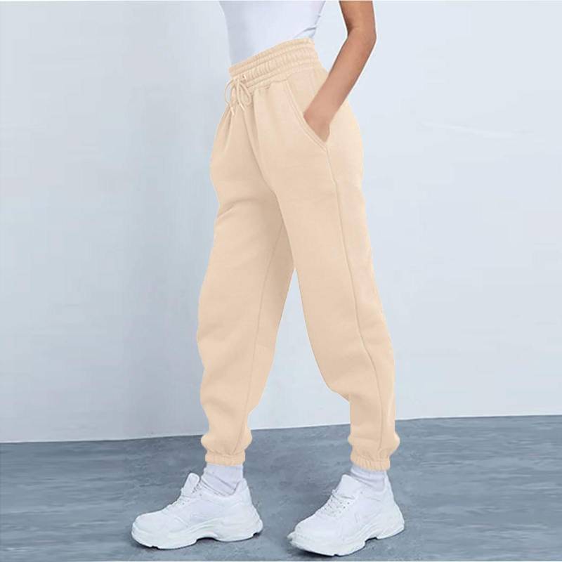 Frauen Hosen Damen Mode Sport Einfarbig Kordelzug Tasche Casual Jogginghose Hosen 3XL beige von Joom DACH