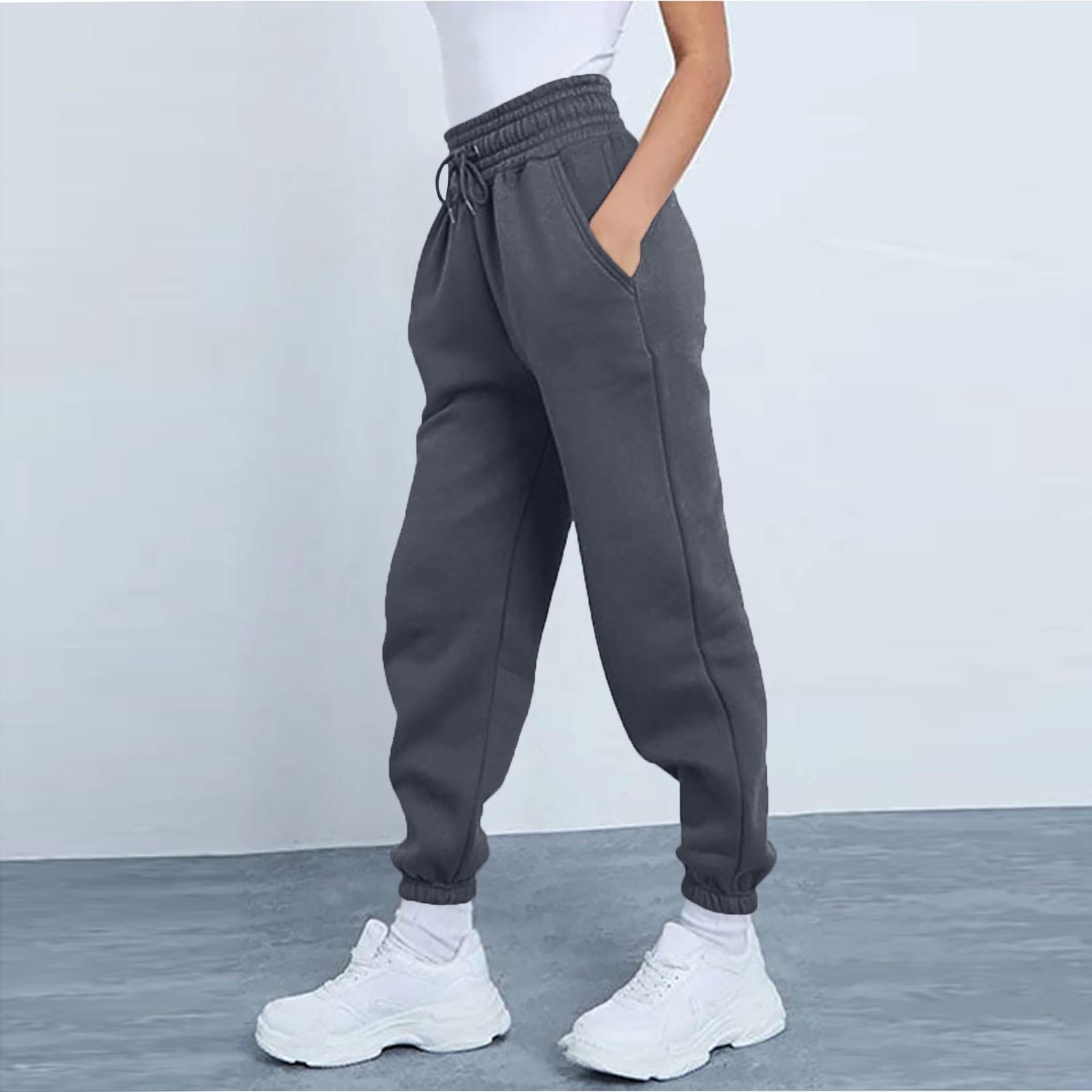 Frauen Hosen Damen Mode Sport Einfarbig Kordelzug Tasche Casual Jogginghose Hosen 3XL grau von Joom DACH