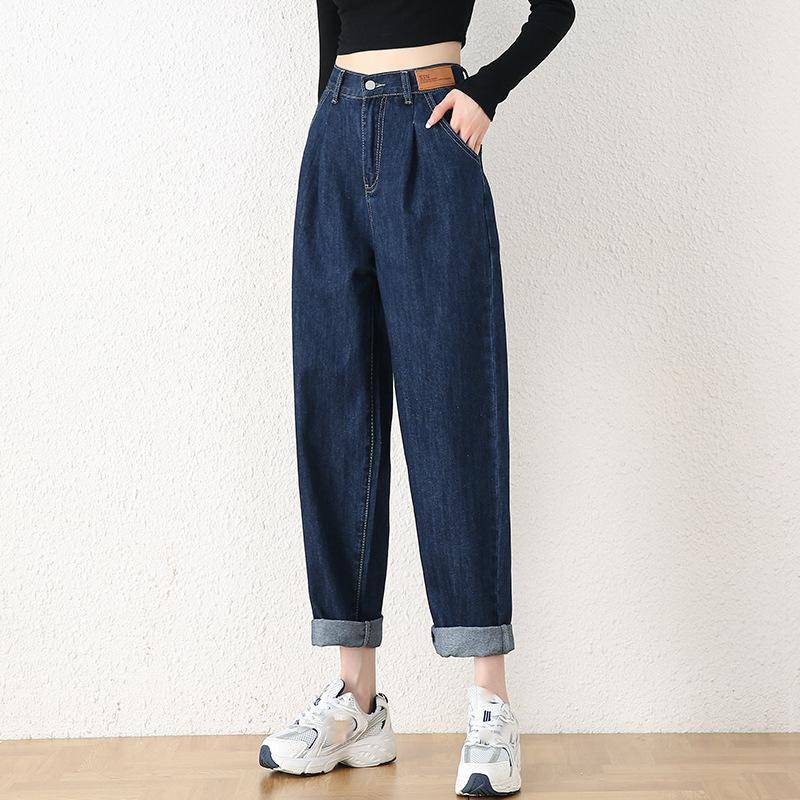 Frauen Jeans Frühling Herbst Elastische Taille Hellblau Lose Denim Hosen Haremshosen Weibliche Casual Hosen XL saphirblau von Joom DACH