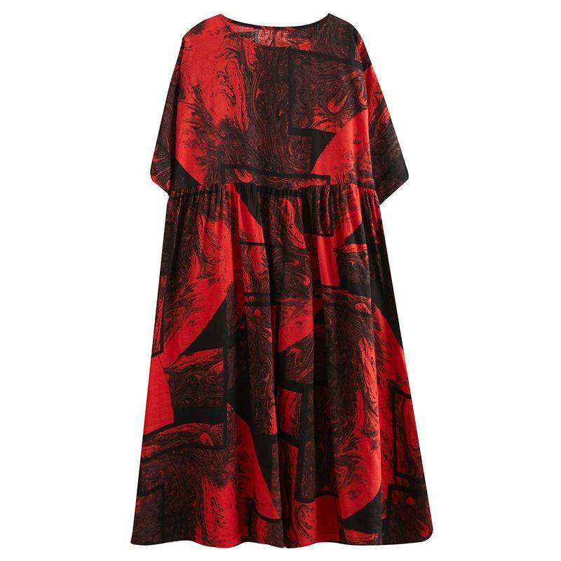 Frauen Kleid Sommer Plus Größe Strand Sommerkleid Leinen Böhmischen Druck Blumen Mode Rot Lose Beiläufige Lange Kleid Oversize One Size rot von Joom DACH