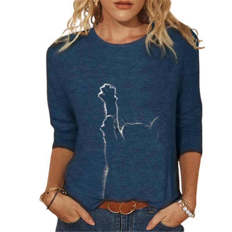 Frauen Kleidung Frühling Herbst Casual Pullover Drucken Langarm T-Shirts Damen Mode Tops L navy blau von Joom DACH