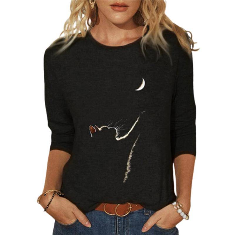 Frauen Kleidung Frühling Herbst Casual Pullover Drucken Langarm T-Shirts Damen Mode Tops XL schwarz von Joom DACH