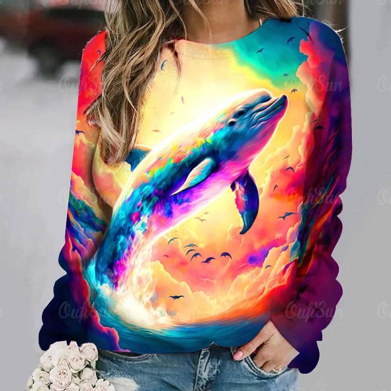 Frauen Kleidung Herbst Langarm Top 3d Delphin Druck Sweatshirt 2024 Neue Herbst Harajuku Vintage T-Shirts Weibliche Hoodies XXL von Joom DACH