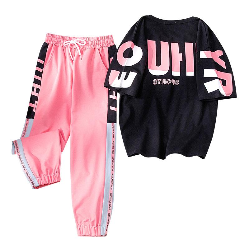 Frauen Kleidung Trainingsanzug Zwei Stück Set Sommer Lässige Sportswear Ins Anzug Oansatz Druck T Shirt + Harem Hosen XXL rosa von Joom DACH