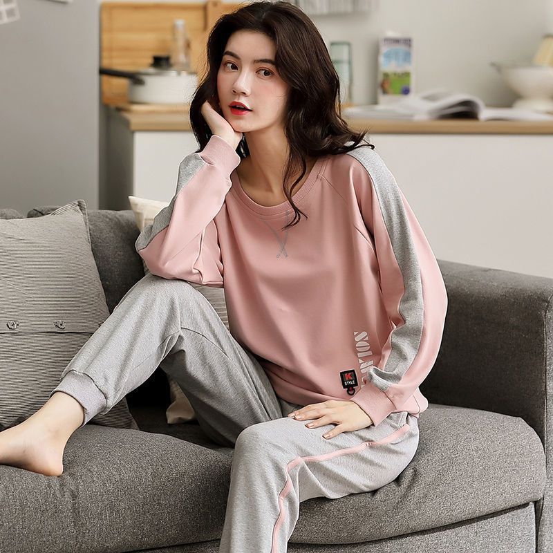 Frauen Langarm Pyjamas Anzüge Sprinf Herbst Sport Anzug Nachtwäsche Casual Lose Winter Hause Tragen Plus Größe M-5XL Pullover O Hals Baumwolle 3XL von Joom DACH