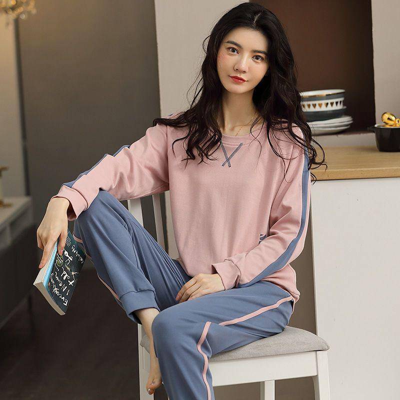 Frauen Langarm Pyjamas Anzüge Sprinf Herbst Sport Anzug Nachtwäsche Casual Lose Winter Hause Tragen Plus Größe M-5XL Pullover O Hals Baumwolle 4XL von Joom DACH