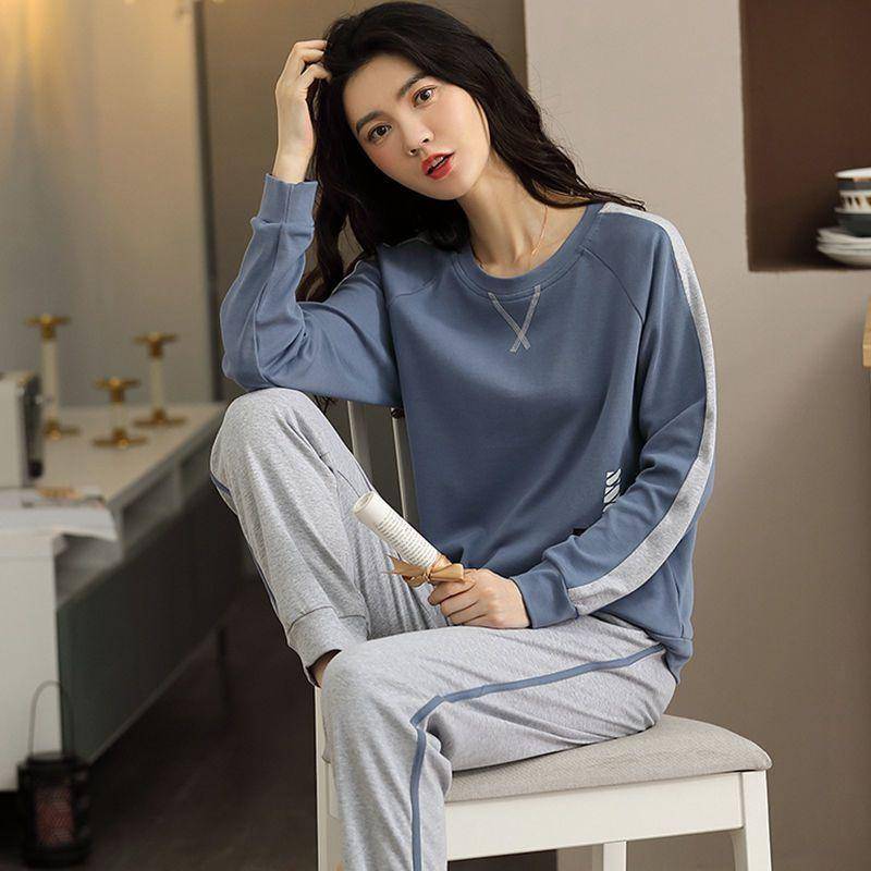 Frauen Langarm Pyjamas Anzüge Sprinf Herbst Sport Anzug Nachtwäsche Casual Lose Winter Hause Tragen Plus Größe M-5XL Pullover O Hals Baumwolle L von Joom DACH