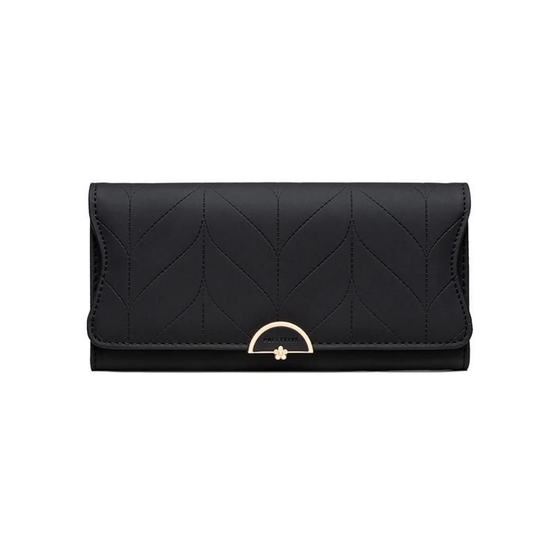 Frauen Lange Geldbörse Kleine Frische Plaid Schnalle Falten Halten Tasche Große Kapazität schwarz von Joom DACH