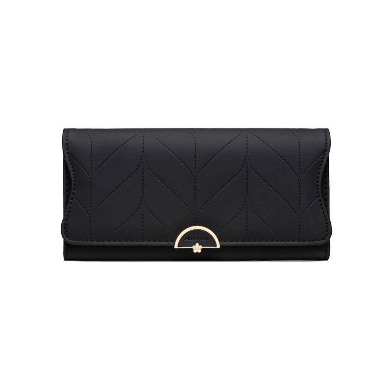 Frauen Lange Geldbörse Kleine Frische Plaid Schnalle Falten Halten Tasche Große Kapazität schwarz von Joom DACH