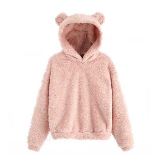 Frauen Lange Herbst Winter Ärmel Kaninchen Ohr Kapuze Sweatshirt Plüsch Warme Hoodie 3XL rosa von Joom DACH