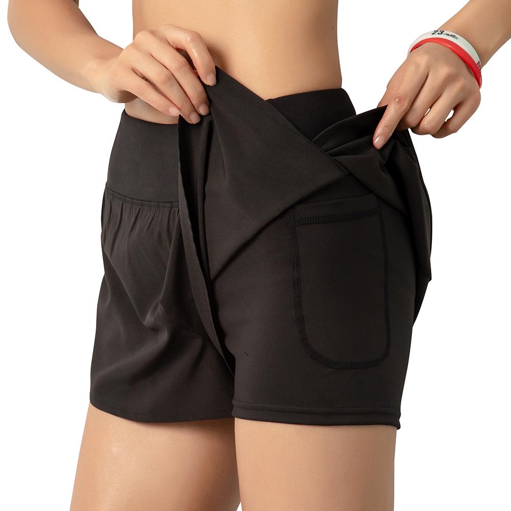 Frauen Lauf Shorts 2-in-1 mit Tasche Breiten Bund Abdeckung Schicht Kompression Liner Lounging M schwarz von Joom DACH
