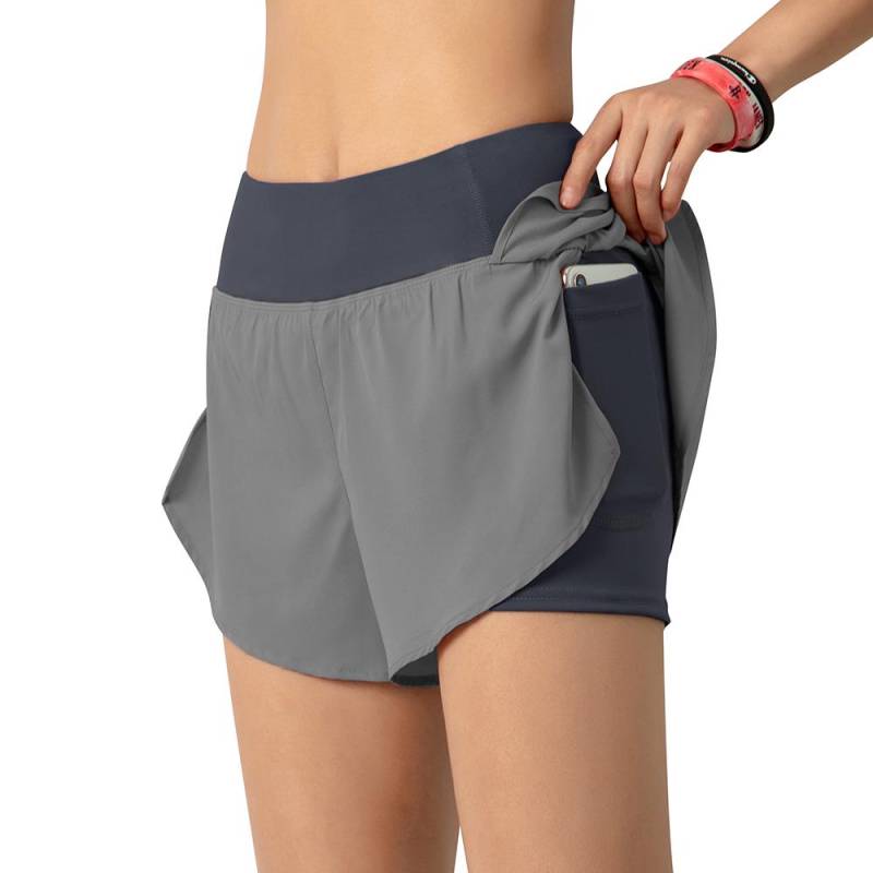 Frauen Lauf Shorts 2-in-1 mit Tasche Breiten Bund Abdeckung Schicht Kompression Liner Lounging S blau von Joom DACH