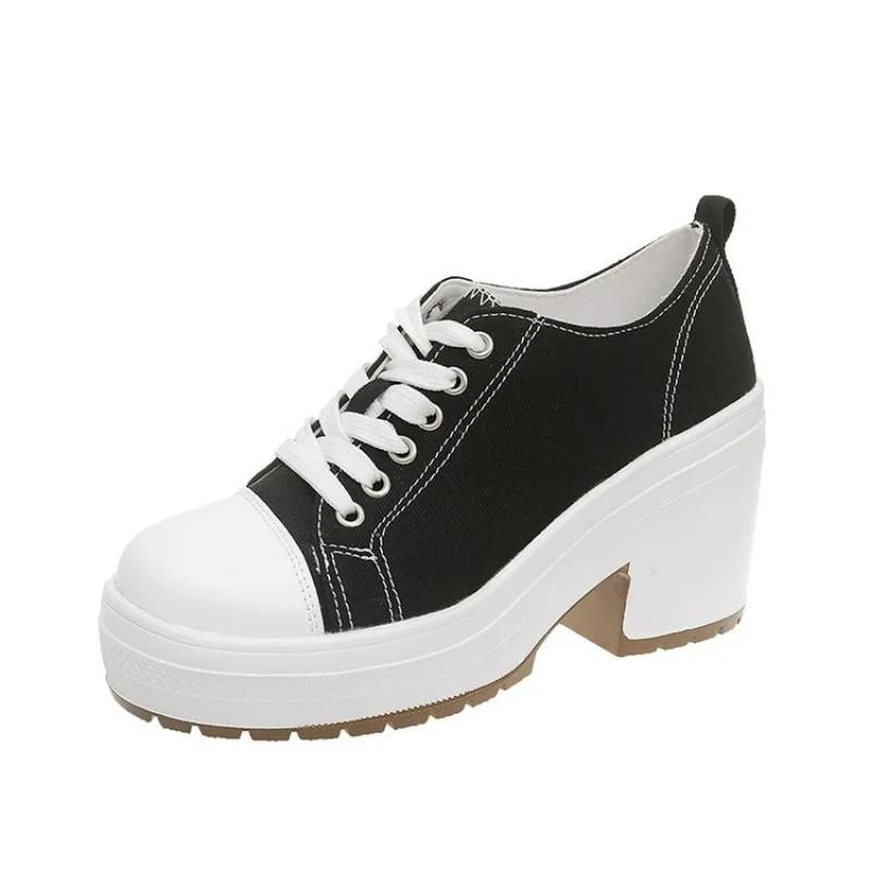 Frauen Leinwand Casual Sneakers Frau Sommer Plattform Heels Wedges Schuhe zunehmende Damen vulkanisierte Schuhe 42 schwarz von Joom DACH