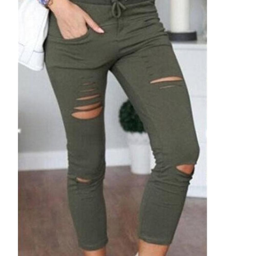 Frauen-Loch-Leggings, zerrissene, schmale Stretch-Hosen mit Kordelzug XXXXL von Joom DACH