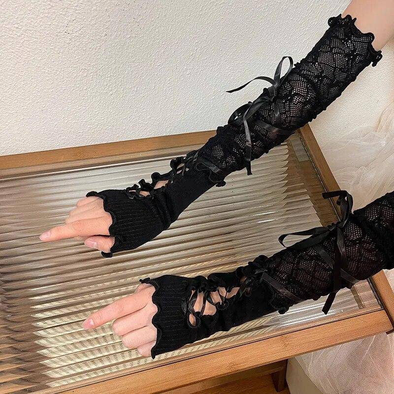 Frauen Lolita Jk Spitze Fingerlose Handschuhe Schwarz Gothic DIY Umreifung Sonnenschutz Hülse Kleidung Zubehör Elastische Mesh Punk Handschuhe weiß von Joom DACH