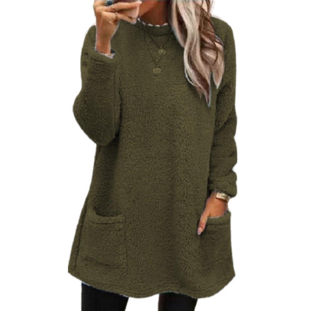 Frauen Lose Fleece Sweatshirt Mäntel Herbst Winter Oansatz Tasche Langarm Pullover Sweatshirt Tops Langarm mit Taschen XL grün von Joom DACH