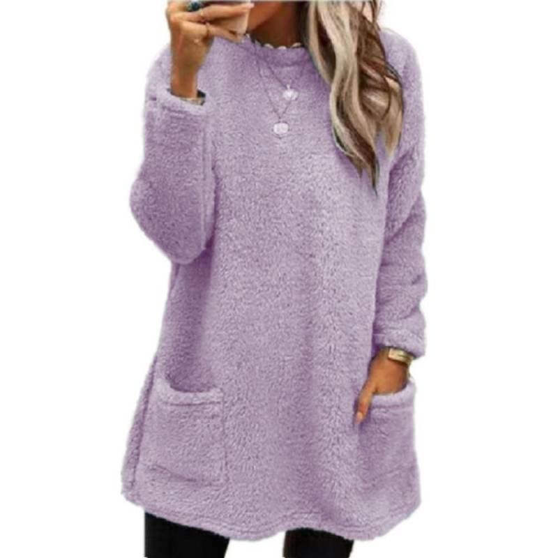 Frauen Lose Fleece Sweatshirt Mäntel Herbst Winter Oansatz Tasche Langarm Pullover Sweatshirt Tops Langarm mit Taschen XXXL violett von Joom DACH