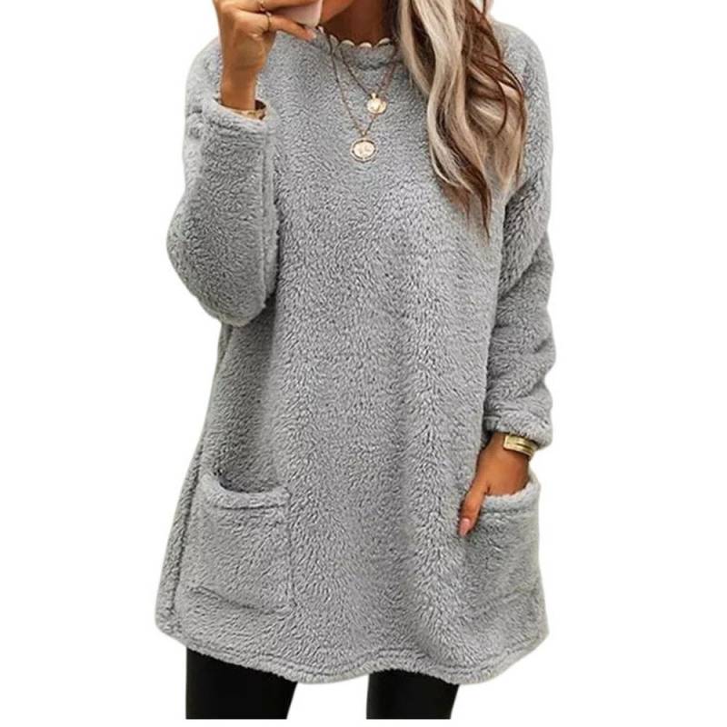 Frauen Lose Fleece Sweatshirt Mäntel Herbst Winter Oansatz Tasche Langarm Pullover Sweatshirt Tops Langarm mit Taschen XXXL von Joom DACH