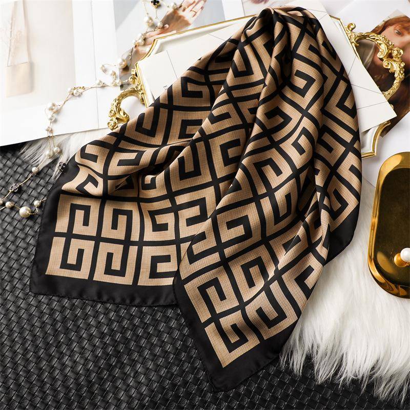 Frauen Luxus 70X70cm Quadrat Seide Schal Weibliche Weiche Haarband Stirnband Halstuch Foulard Krawatte Tasche Band Bandana Sonnenschutz 70X70cm von Joom DACH