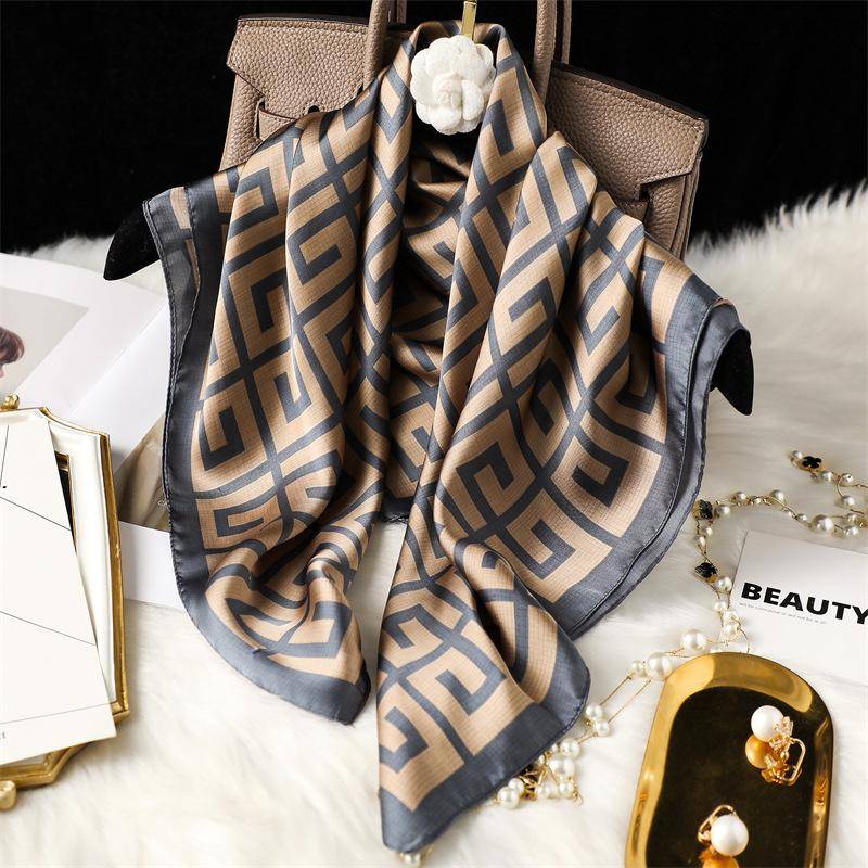 Frauen Luxus 70X70cm Quadrat Seide Schal Weibliche Weiche Haarband Stirnband Halstuch Foulard Krawatte Tasche Band Bandana Sonnenschutz 70X70cm von Joom DACH