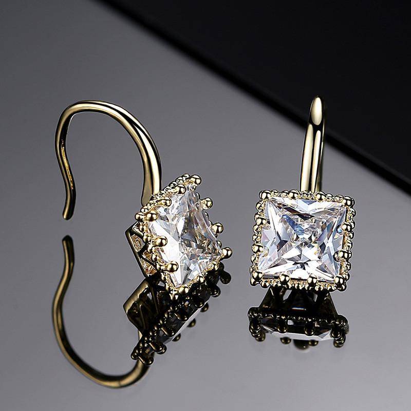 Frauen Luxus Diamant Quadrat Ohrstecker Ohrringe Vintage Hochzeit Schmuck Zirkon Stein Strass Kurzes Geschenk gold von Joom DACH