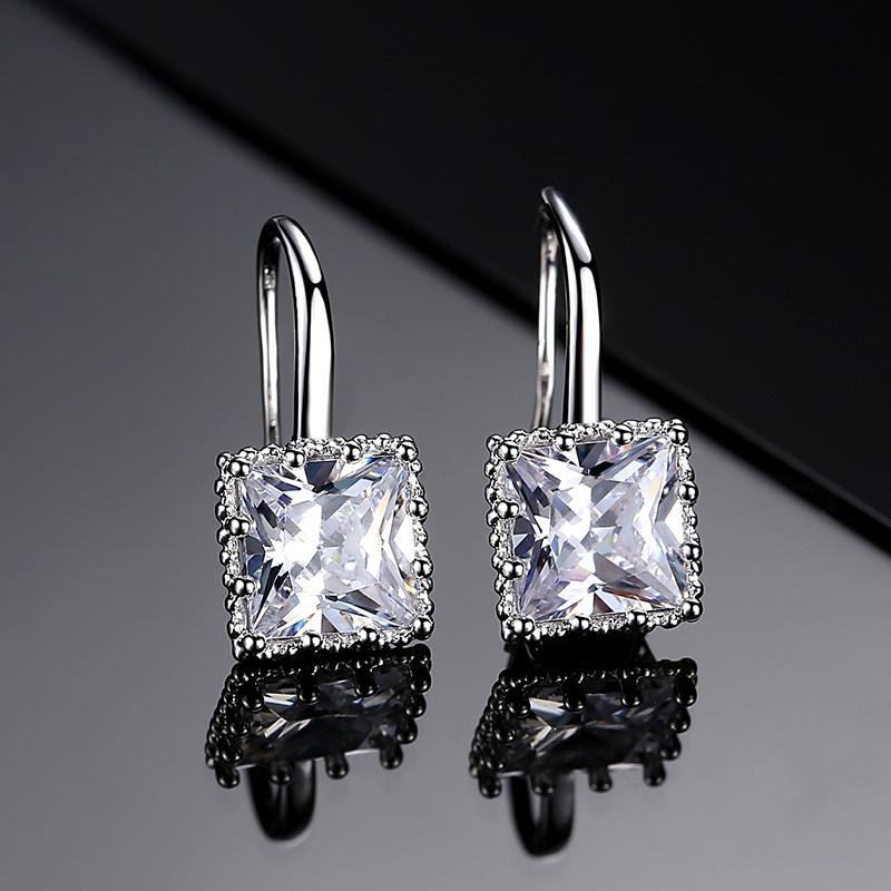 Frauen Luxus Diamant Quadrat Ohrstecker Ohrringe Vintage Hochzeit Schmuck Zirkon Stein Strass Kurzes Geschenk silber von Joom DACH