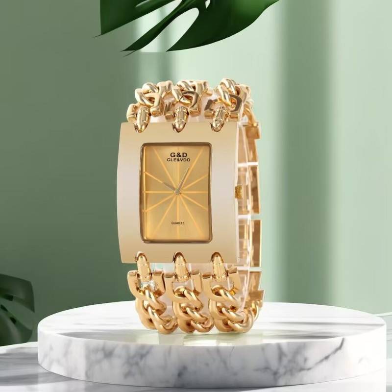 Frauen Luxus Stil Rechteckigen Fall Weibliche Quarz Armbanduhr Drei Kette Armband Damen Uhr von Joom DACH