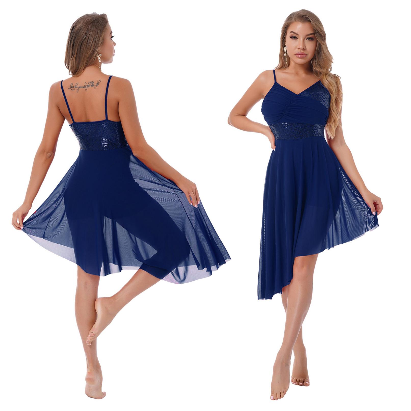 Frauen Lyrical Modern Dance Kleid Pailletten Asymmetrischer Saum Trikot Skating Performance Kostüm M von Joom DACH