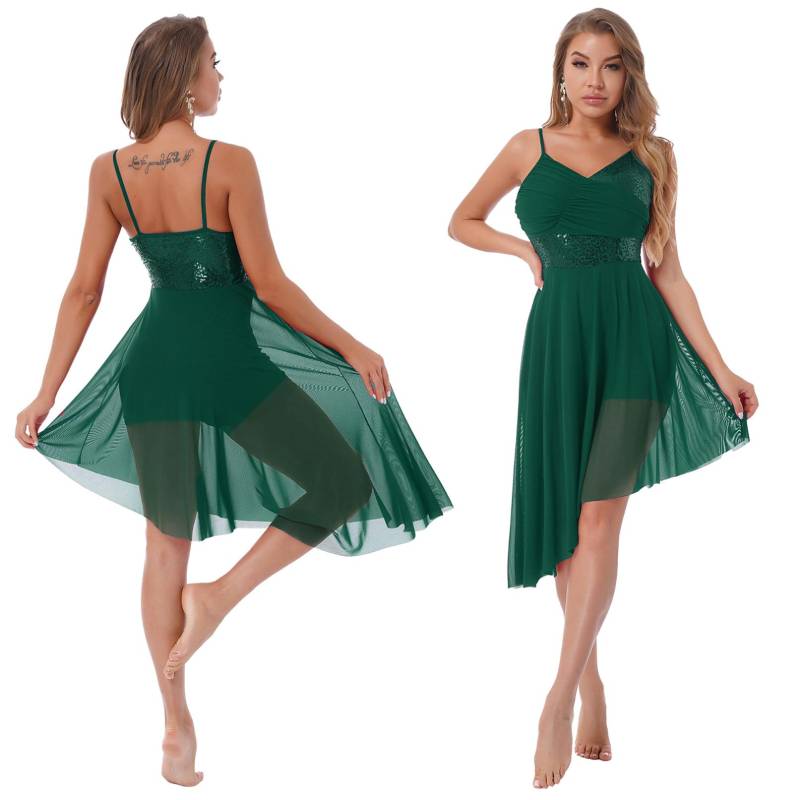 Frauen Lyrical Modern Dance Kleid Pailletten Asymmetrischer Saum Trikot Skating Performance Kostüm S von Joom DACH