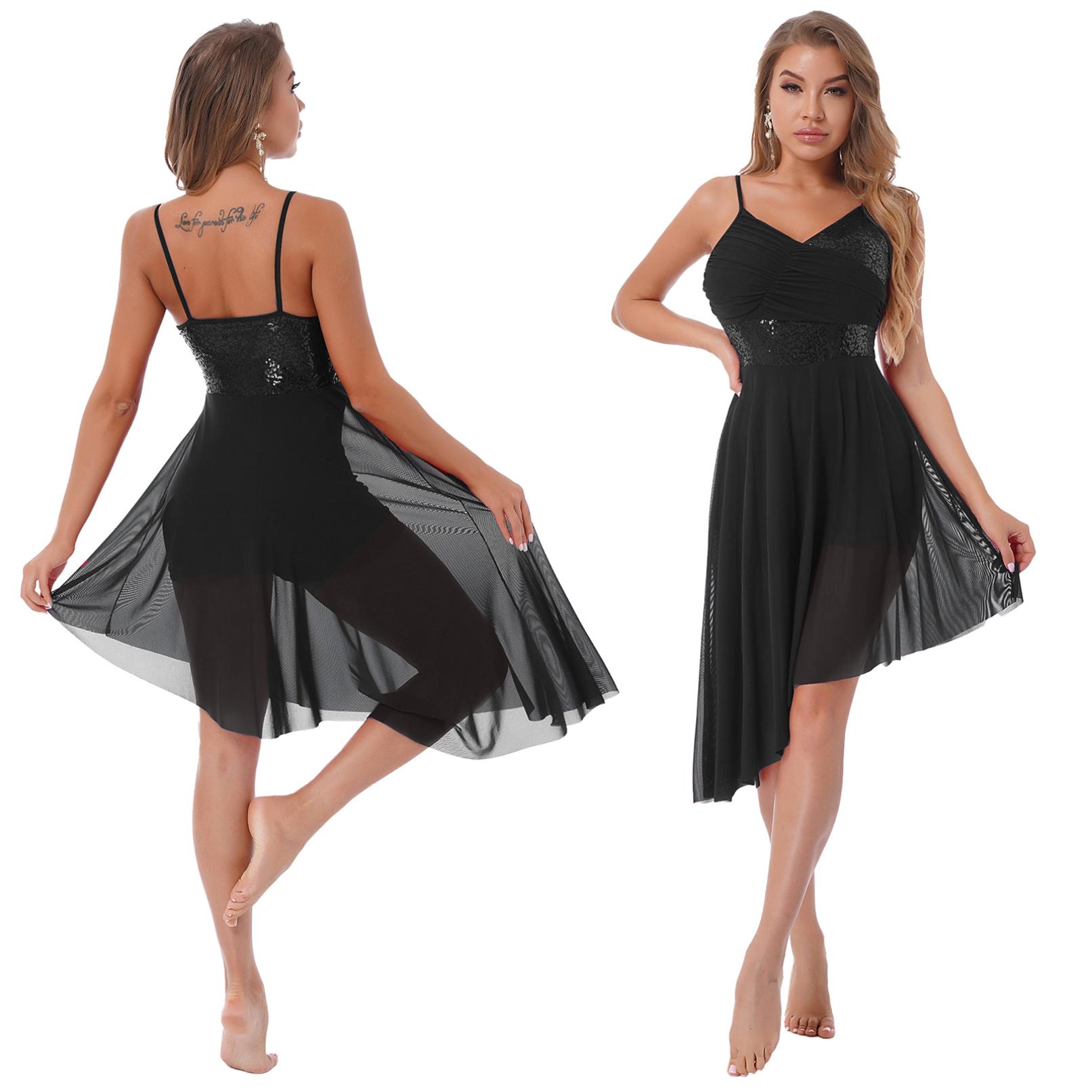 Frauen Lyrical Modern Dance Kleid Pailletten Asymmetrischer Saum Trikot Skating Performance Kostüm XL von Joom DACH