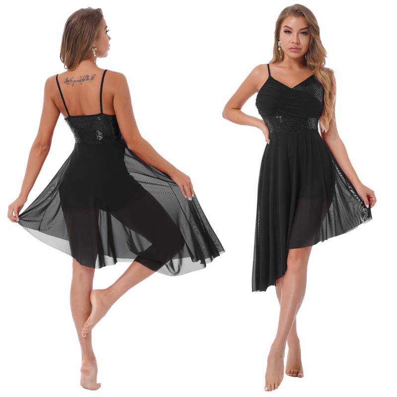Frauen Lyrical Modern Dance Kleid Pailletten Asymmetrischer Saum Trikot Skating Performance Kostüm XL von Joom DACH