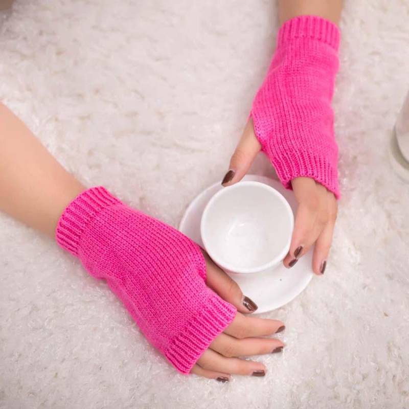 Frauen Mädchen Gestrickte Arm Fingerlose Warme Winterhandschuhe Weiche Warme Fäustlinge heißes rosa von Joom DACH