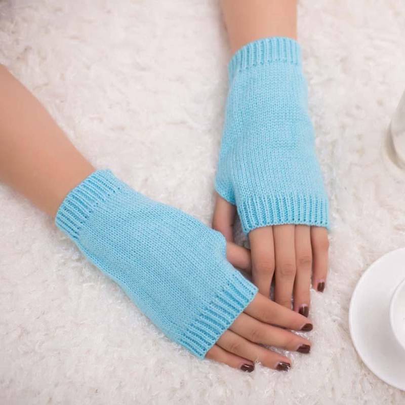 Frauen Mädchen Gestrickte Arm Fingerlose Warme Winterhandschuhe Weiche Warme Fäustlinge himmelblaue von Joom DACH