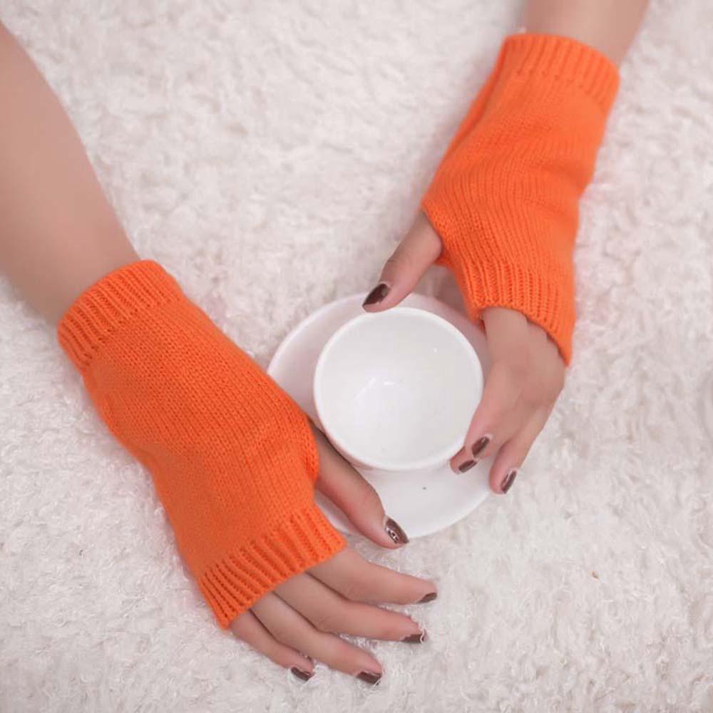 Frauen Mädchen Gestrickte Arm Fingerlose Warme Winterhandschuhe Weiche Warme Fäustlinge orange von Joom DACH