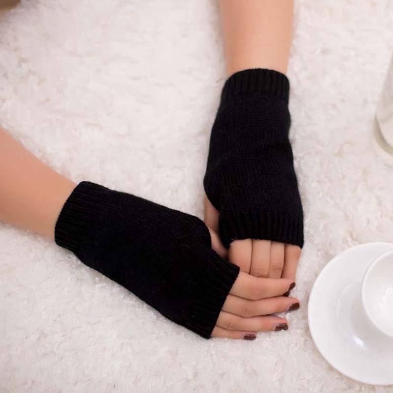 Frauen Mädchen Gestrickte Arm Fingerlose Warme Winterhandschuhe Weiche Warme Fäustlinge schwarz von Joom DACH