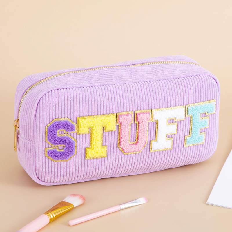 Frauen Mädchen Reise Kord Samt Chenille Buchstaben Patch Hautpflege Gesicht Haare Zeug Make-up Kosmetiktasche für den täglichen Gebrauch violett von Joom DACH