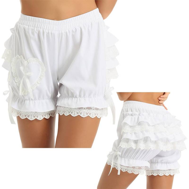 Frauen Mädchen Spitze Unterwäsche Rüschen Bloomer Kürbis Knickers Shorts Gothic Cosplay Kostüm S weiß von Joom DACH