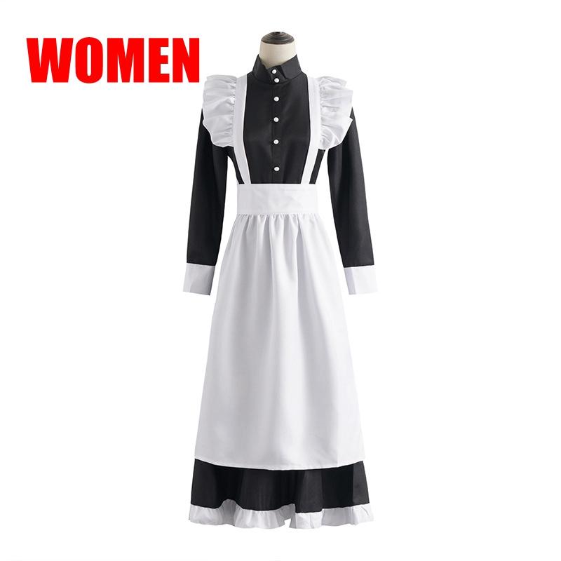Frauen Männer Dienstmädchen Outfit Anime Langes Kleid Schwarz und Weiß Schürze Kleid Lolita Kleider Cosplay Kostüm S von Joom DACH