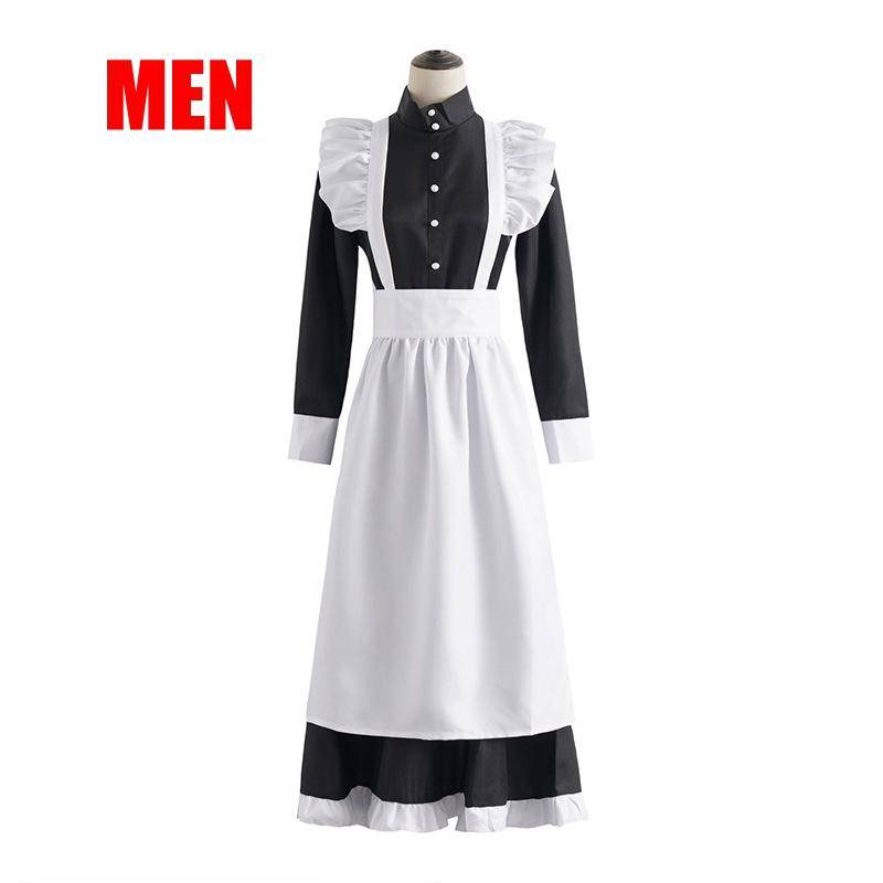 Frauen Männer Dienstmädchen Outfit Anime Langes Kleid Schwarz und Weiß Schürze Kleid Lolita Kleider Cosplay Kostüm XXL von Joom DACH